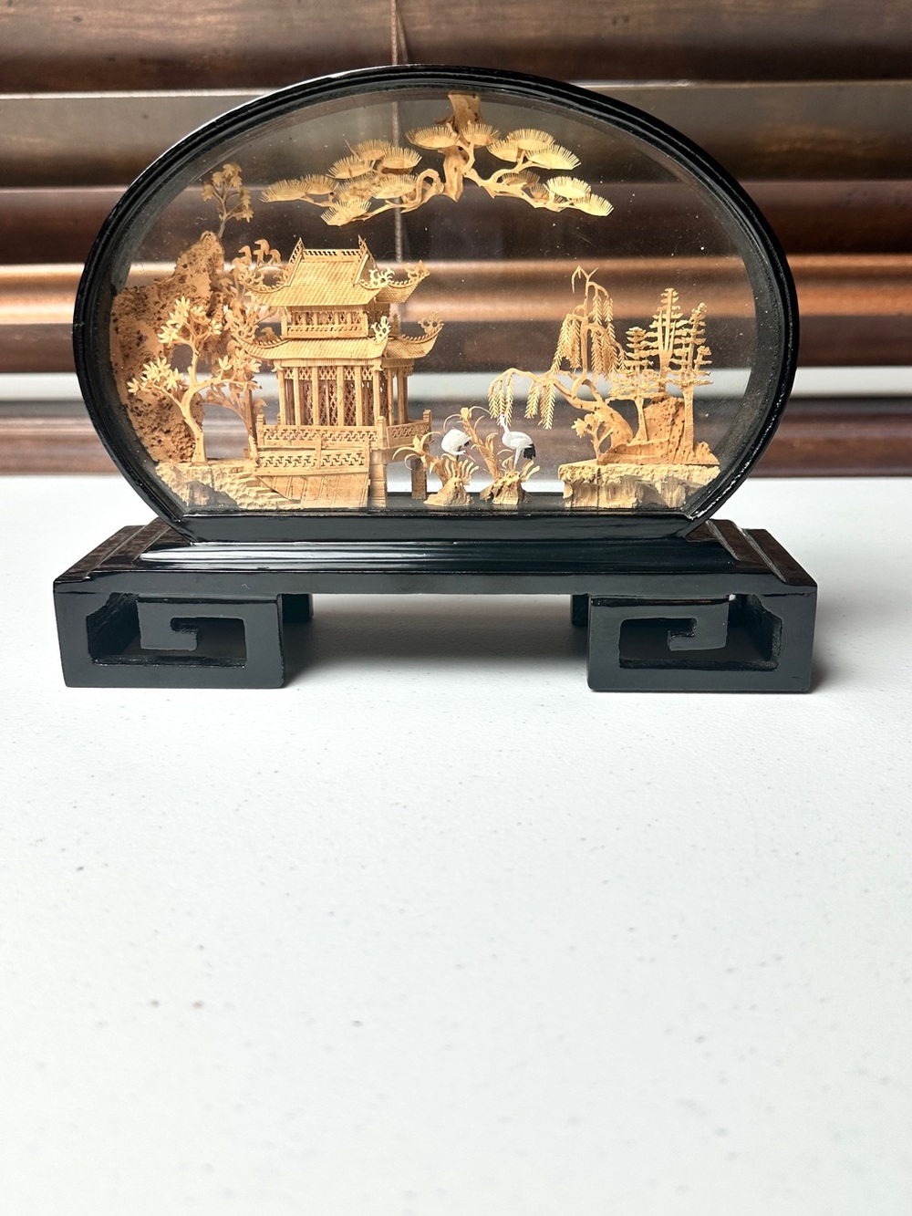 Vintage Hand Carved Chinese Cork Carving Intricately Detailed Folk Art Diorama